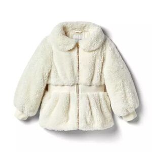 Janie & Jack Cream & Sugar Faux Fur Zip Up Cozy Cream Kids Coat (Sz 5-6)